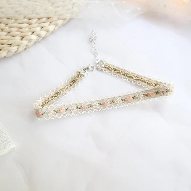 Trendy Choker Necklace For Women Lovely Green Fabric Pearl Heart Pendant Short Clavicle Necklace Aesthetic Jewelry Gift For Her