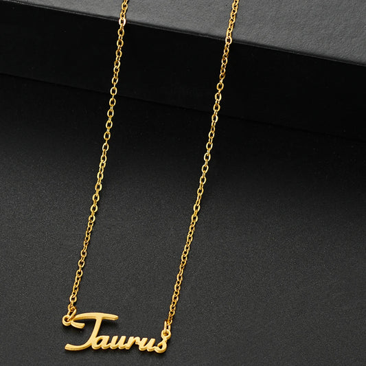 vintage 12 Zodiac Sign Stainless Steel Necklace For Women Letter Constellation pendant Clavicle Chain statement choker necklace