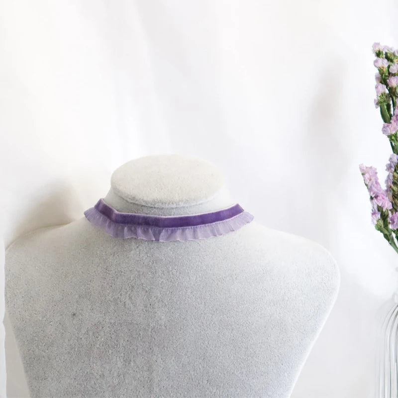 Temperament Fairy Choker Necklace For Women Romantic Purple Fabric Short Clavicle Necklace Pendant Aesthetic Boho Jewelry Gifts